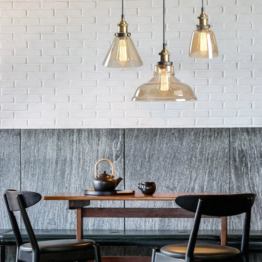 Modern Amber Glass Vintage Cone Pendant Light