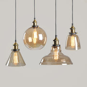 Modern Amber Glass Vintage Cone Pendant Light