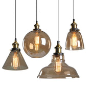 Modern Amber Glass Vintage Cone Pendant Light