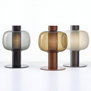 Modern Amber Perforated Glass Globe Shade Table Lamp