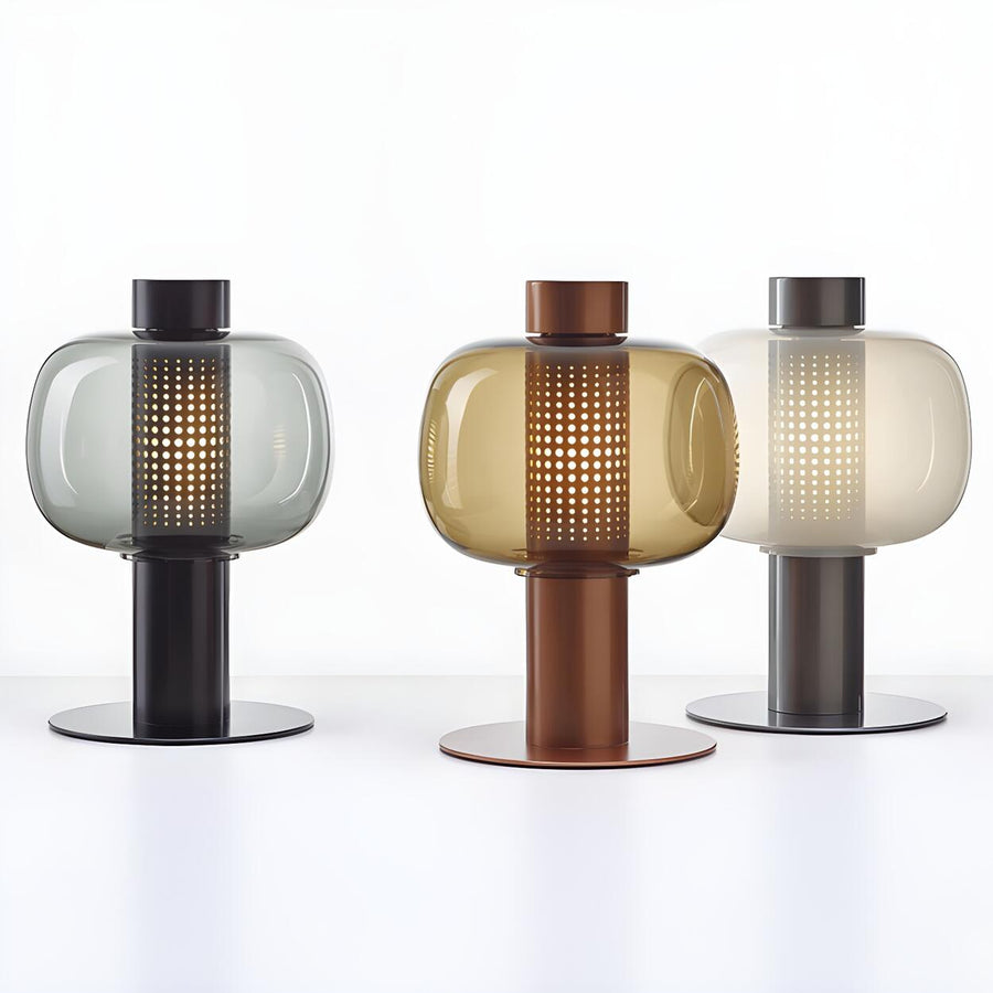 Modern Amber Perforated Glass Globe Shade Table Lamp