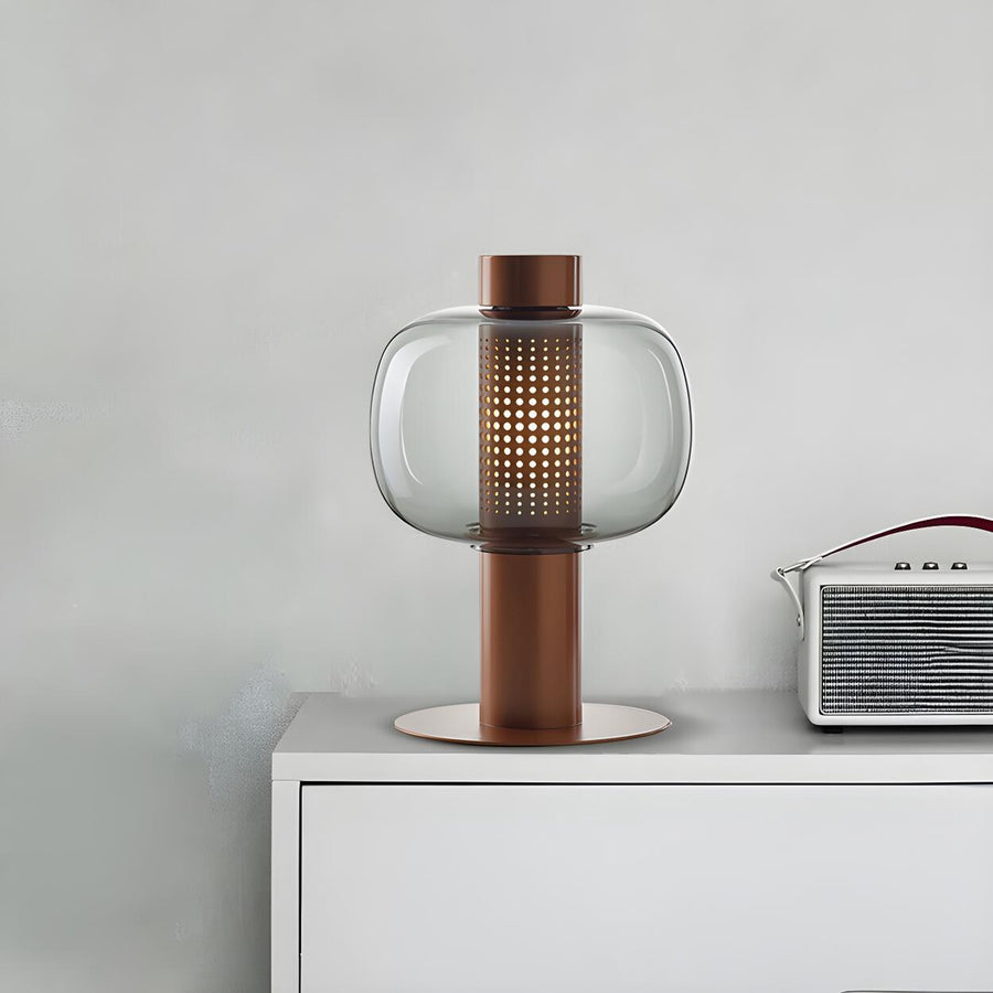 Modern Amber Perforated Glass Globe Shade Table Lamp