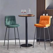 Modern Armless Leather Bar Stool with Padded Backrest