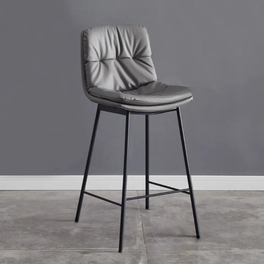 Modern Armless Leather Bar Stool with Padded Backrest
