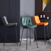 Modern Armless Leather Bar Stool with Padded Backrest