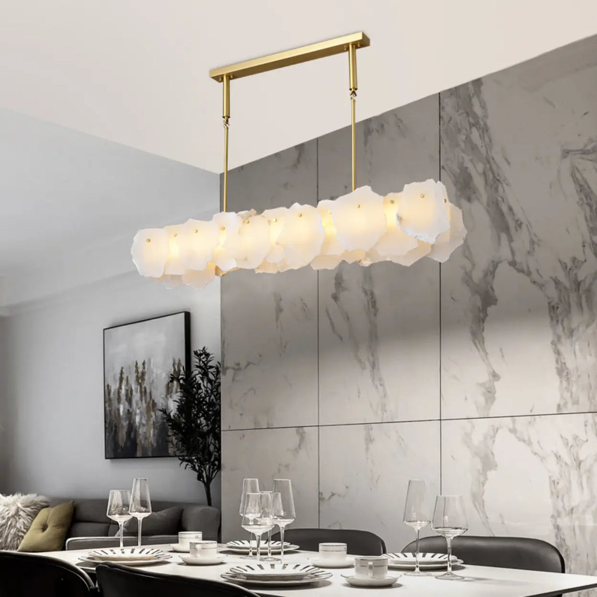 Modern Artistic Brass Alabaster linear Dining Room Island Light