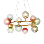 Modern Bedroom Gold Ring Colorful Glass Globe Chandelier