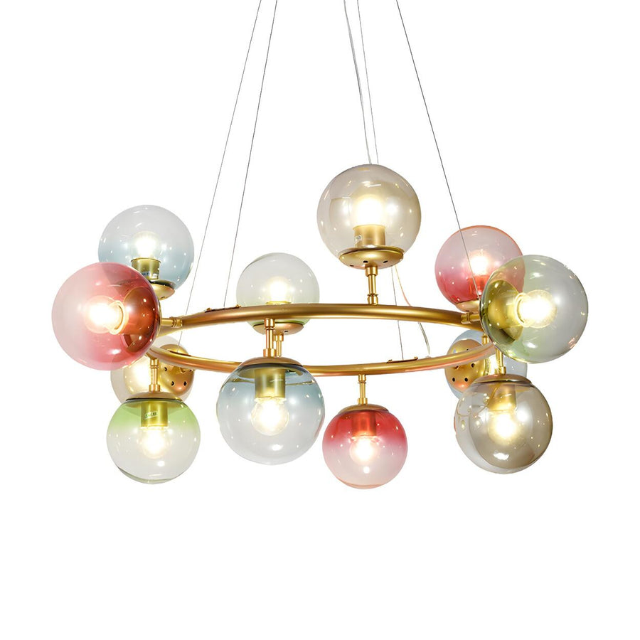 Modern Bedroom Gold Ring Colorful Glass Globe Chandelier