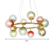 Modern Bedroom Gold Ring Colorful Glass Globe Chandelier