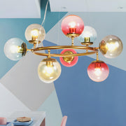 Modern Bedroom Gold Ring Colorful Glass Globe Chandelier
