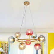 Modern Bedroom Gold Ring Colorful Glass Globe Chandelier
