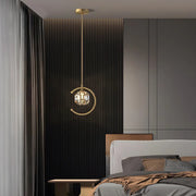 Modern Bedroom Gold Ring Crystal Globe Pendant Light