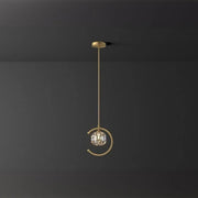 Modern Bedroom Gold Ring Crystal Globe Pendant Light