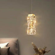 Modern Bedroom Stacked Square Clear Crystal Pendant Light