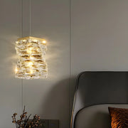 Modern Bedroom Stacked Square Clear Crystal Pendant Light