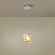 Modern Bedroom Stacked Square Clear Crystal Pendant Light