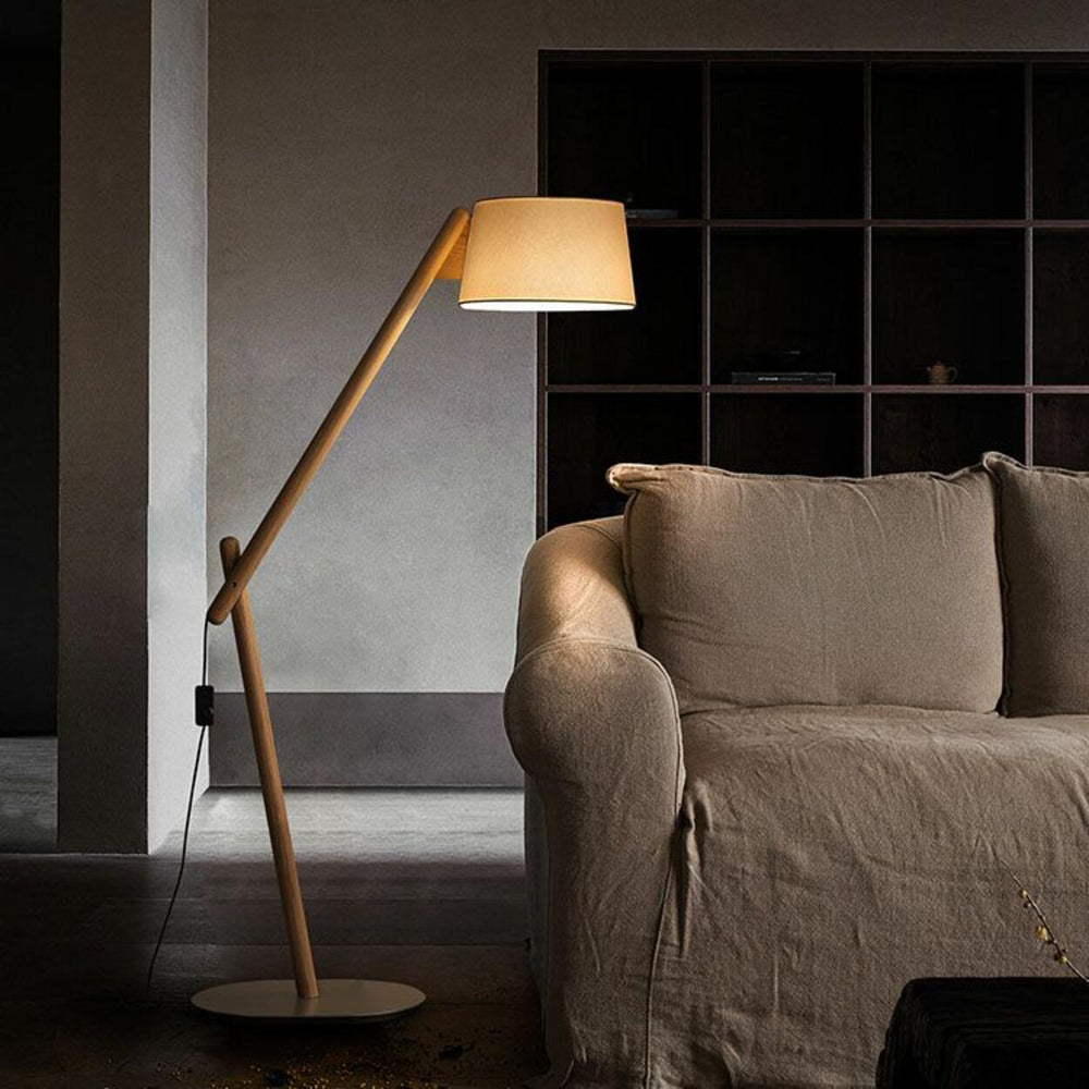 Modern Beige Barrel Wooden Adjustable Floor Lamp