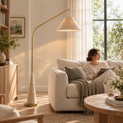 Modern Beige Cone Fabric Gibson Arc LED Floor Lamp