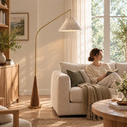Modern Beige Cone Fabric Gibson Arc LED Floor Lamp