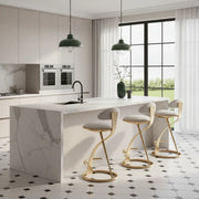 Modern Beige Upholstered Sculpted Metal Curved Back Bar Stool