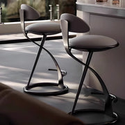 Modern Beige Upholstered Sculpted Metal Curved Back Bar Stool