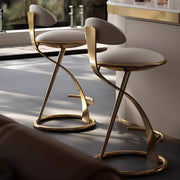 Modern Beige Upholstered Sculpted Metal Curved Back Bar Stool