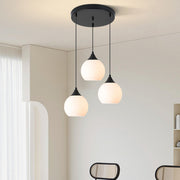 Modern Black 3-Light GLobe White Glass Pendant Light