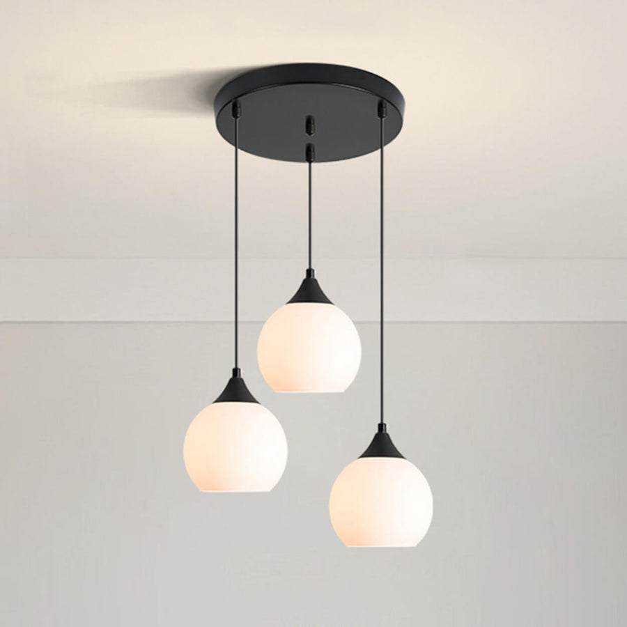 Modern Black 3-Light GLobe White Glass Pendant Light