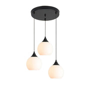 Modern Black 3-Light GLobe White Glass Pendant Light