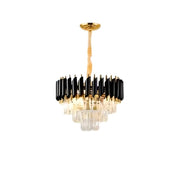 Modern Black and Clear Crystal Tiered Dining Room Chandelier