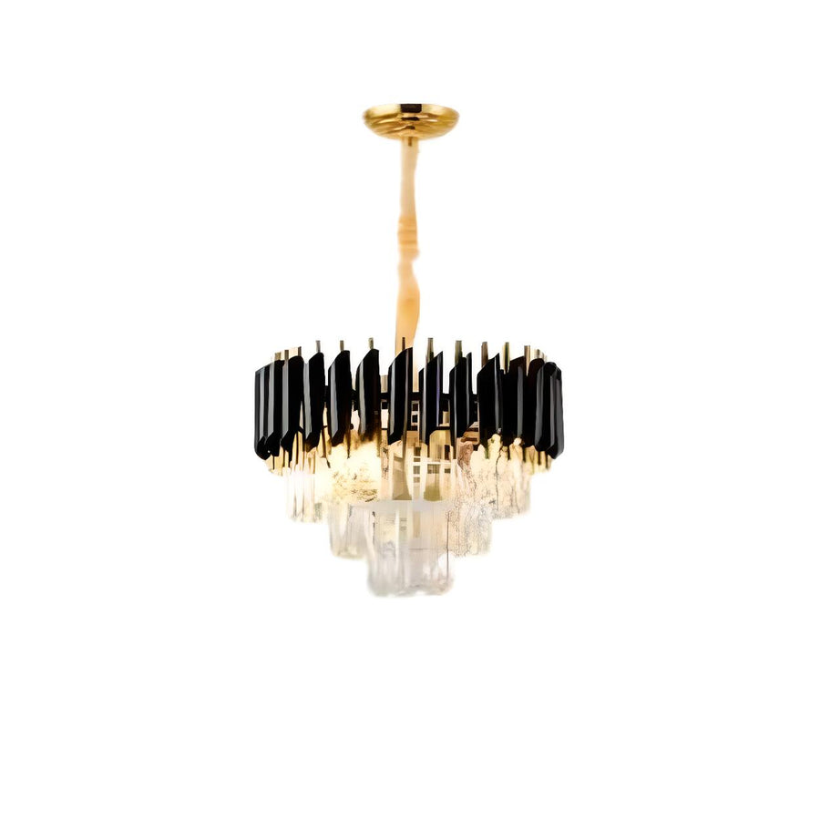 Modern Black and Clear Crystal Tiered Dining Room Chandelier