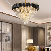 Modern Black and Clear Crystal Tiered Dining Room Chandelier