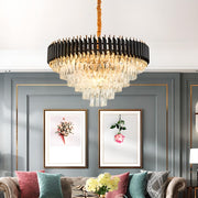 Modern Black and Clear Crystal Tiered Dining Room Chandelier