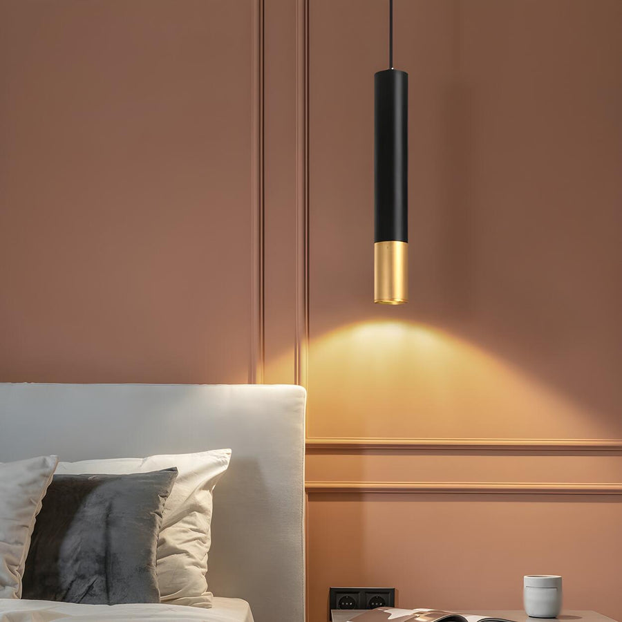 Modern Black and Gold Cylindrical Bedroom Pendant Light