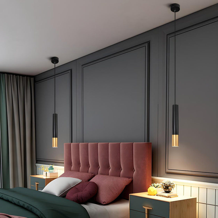 Modern Black and Gold Cylindrical Bedroom Pendant Light