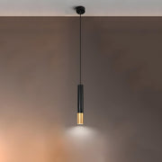 Modern Black and Gold Cylindrical Bedroom Pendant Light