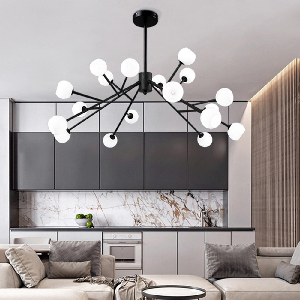 Modern Black and White Glass Globe Sputnik Chandelier