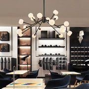 Modern Black and White Glass Globe Sputnik Chandelier