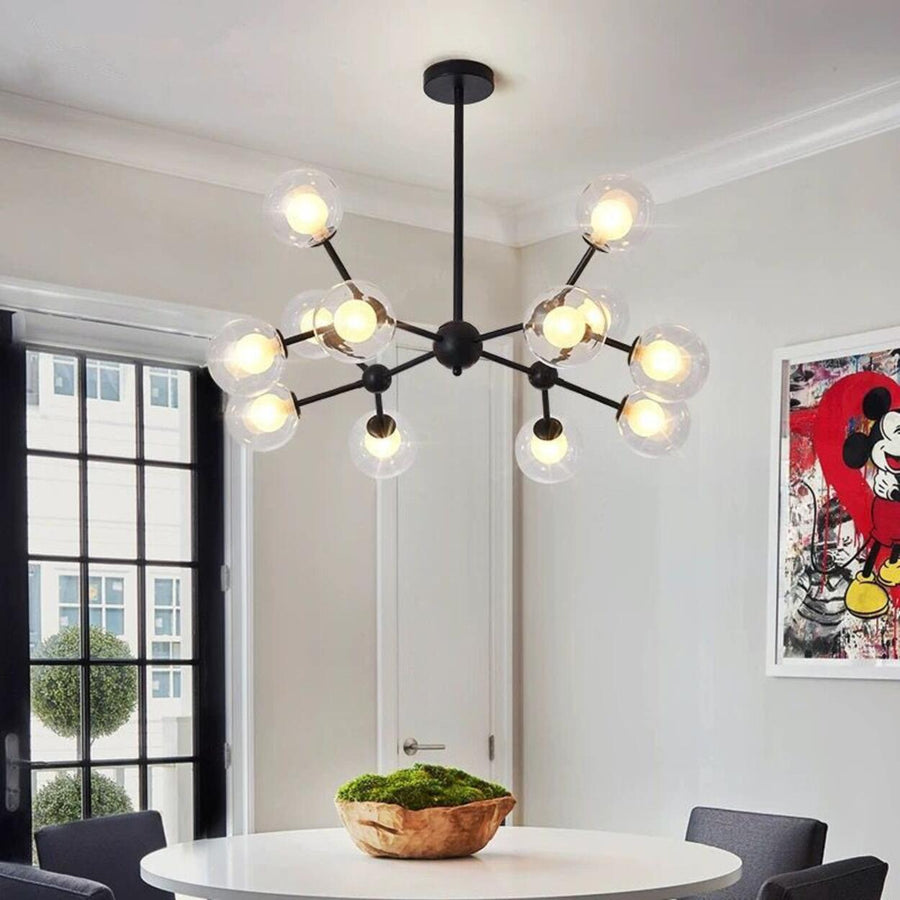 Modern Black Globe Glass Chandelier Adjustable Height