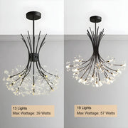 Modern Black Metal Clear Crystal Flower Bouquet Chandelier