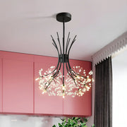 Modern Black Metal Clear Crystal Flower Bouquet Chandelier