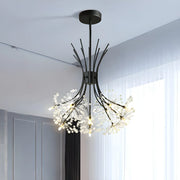 Modern Black Metal Clear Crystal Flower Bouquet Chandelier