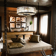 Modern Black Metal Crystal Drum Chandelier Light