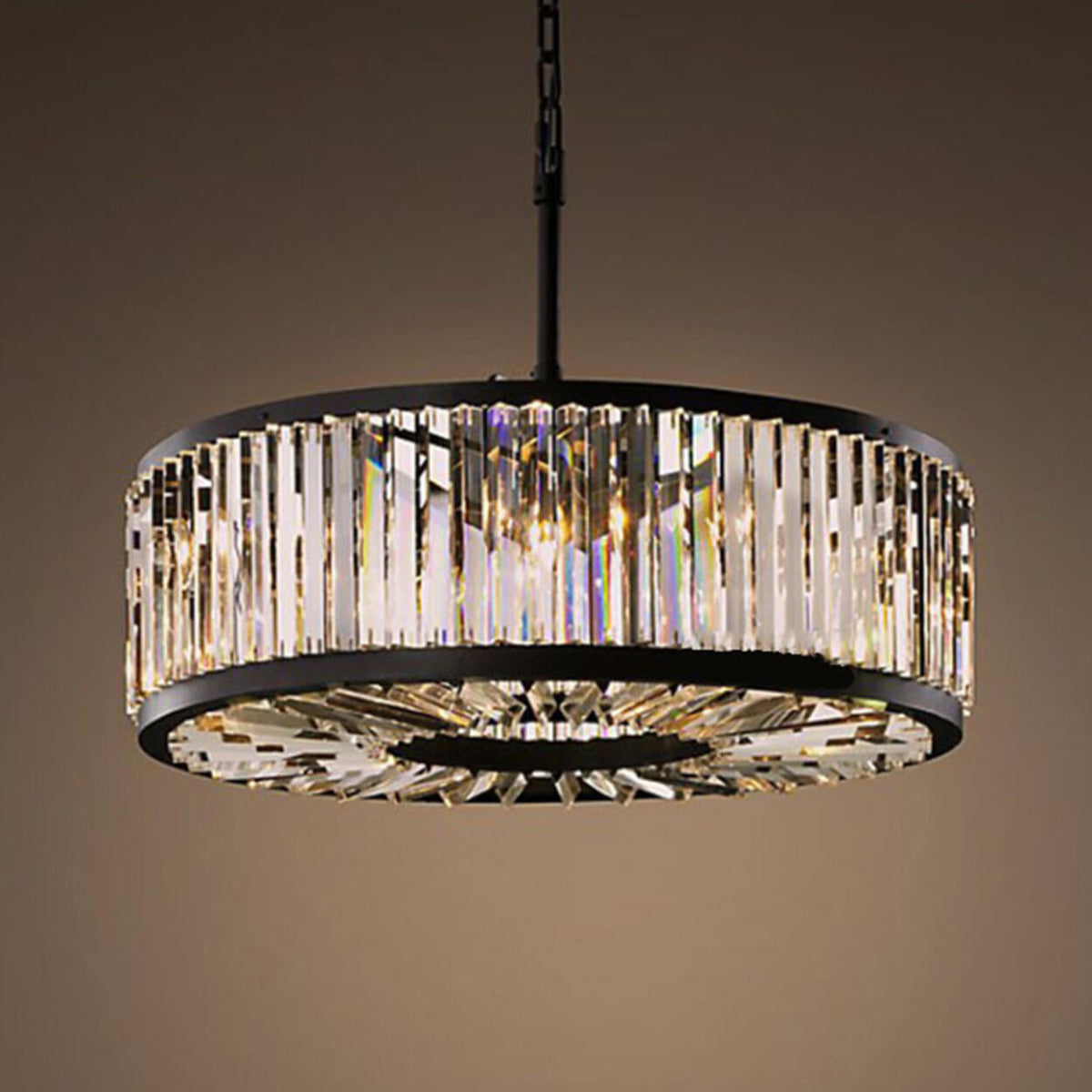 Modern Black Metal Crystal Drum Chandelier Light