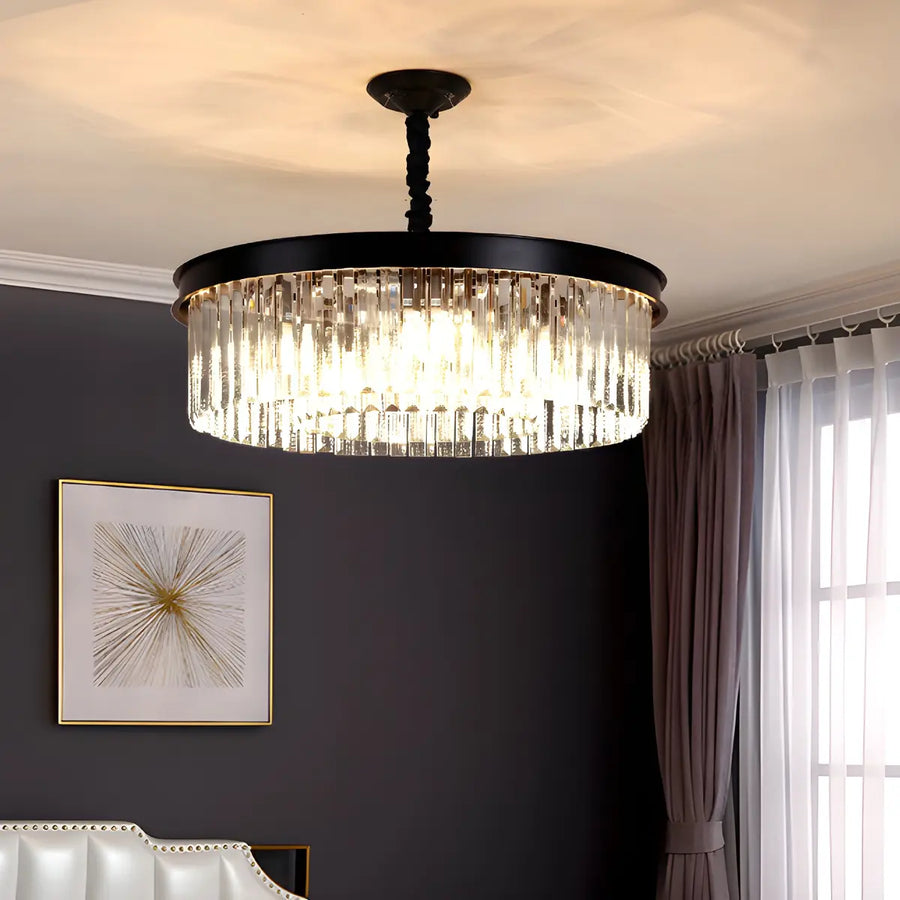Modern Black Round Crystal Black Living Room Chandelier