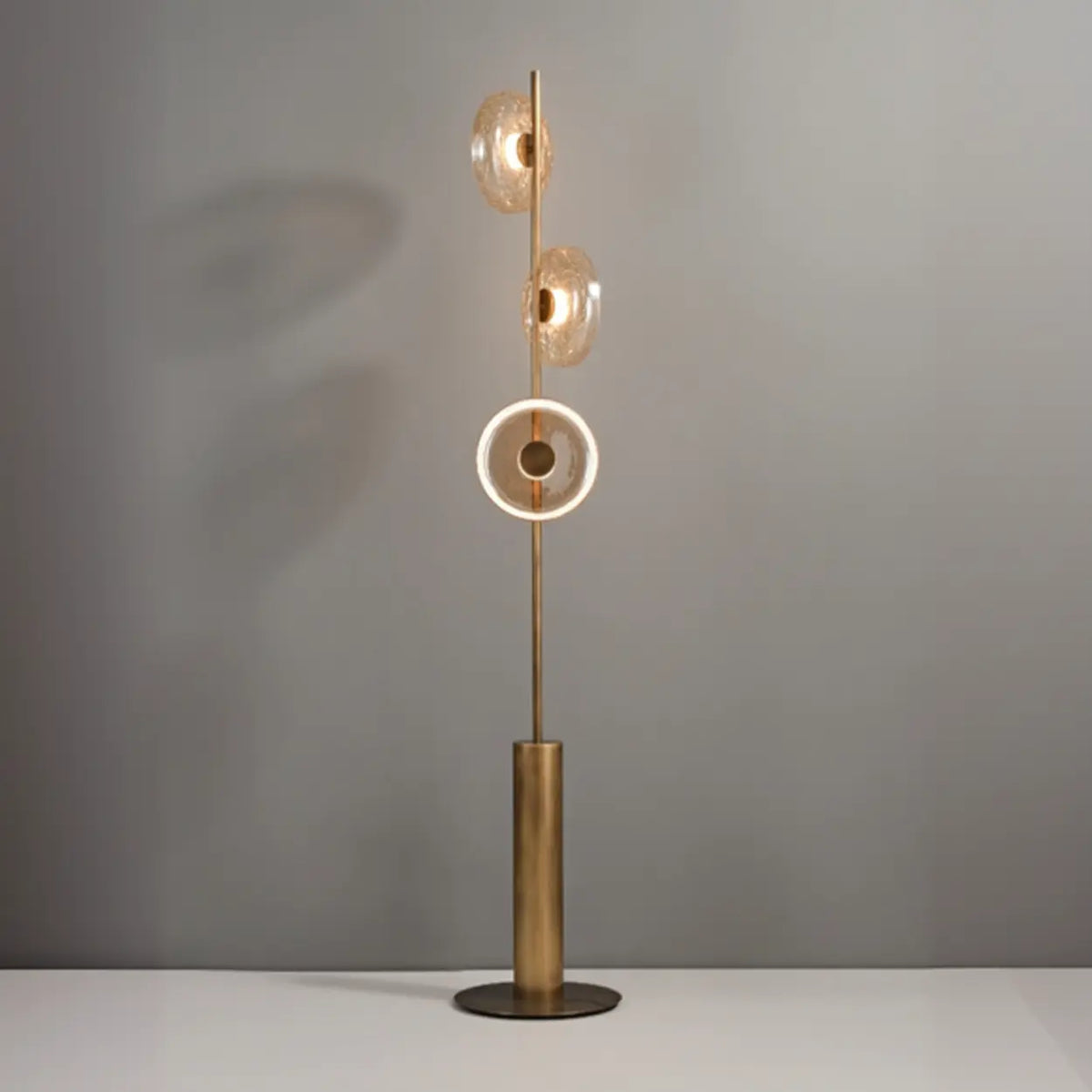 Modern Brass 3 Glass Round Disc Lights Foot Switch Floor Lamp