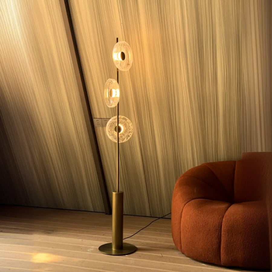 Modern Brass 3 Glass Round Disc Lights Foot Switch Floor Lamp