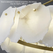 Modern Brass Downrod Circular White Alabaster Chandelier
