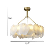 Modern Brass Downrod Circular White Alabaster Chandelier