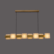 Modern Brass Linear Alabaster Cube Pendant Island Light